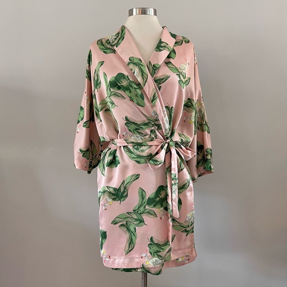The Webster at Target Satin Robe Tropical Print Pink Green M/L